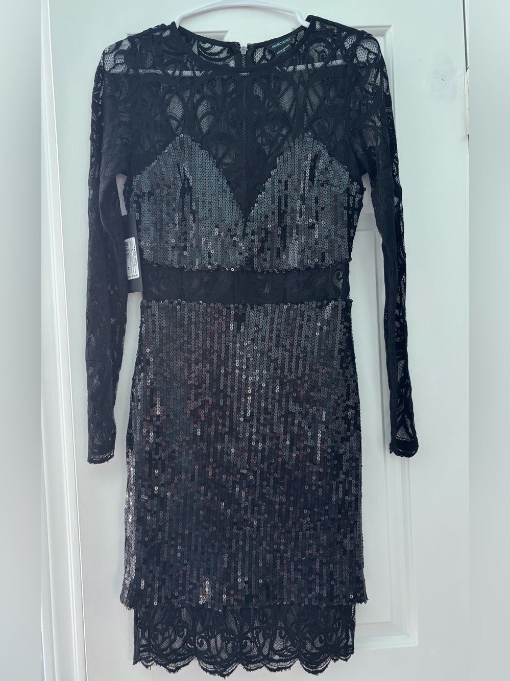NWT Marciano Black Lace & Sequin Long-Sleeve Cocktail Dress